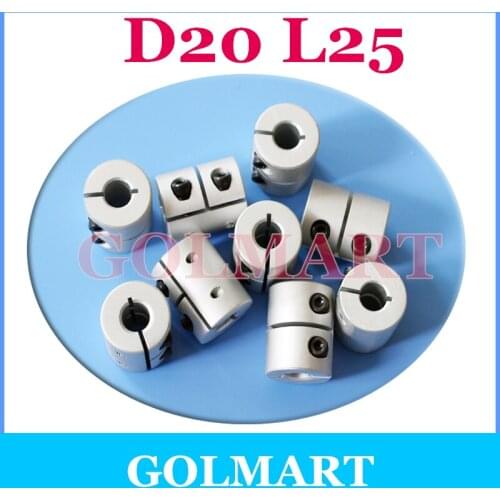 50pcs Rigid coupler shaft coupling D20 L25mm 5mm to 8mm shaft size 3 4 6mm 6.35mm 1/4" .25inch 7 3D Printer Parts T8 lead screw