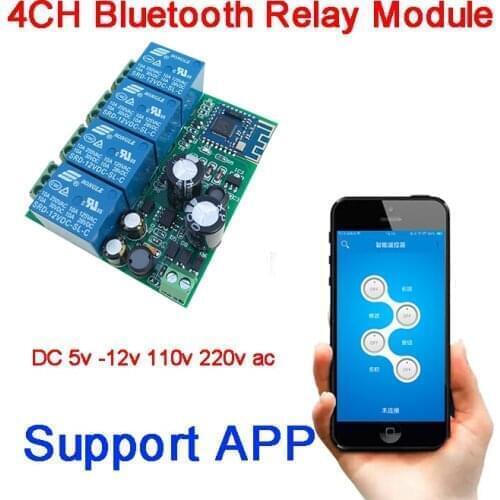 AC/DC 5v 12V-80v 110v 220v Bluetooth APP 4CH Relay Switch module for Mobile Phone APP IOS, Android Remote Lock motor drive