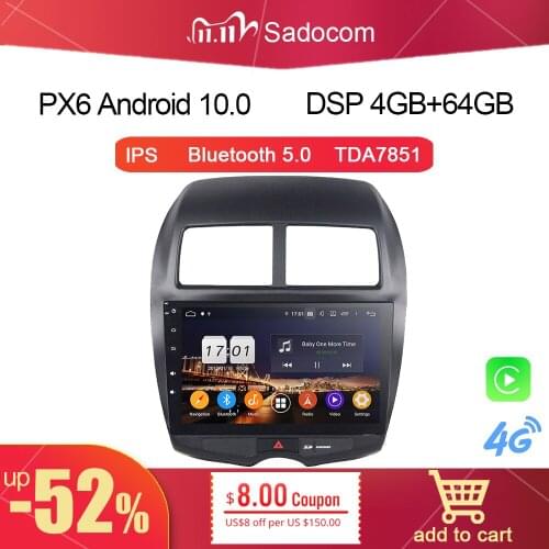 DSP 10.2" IPS Android 10.0 4GB RAM 64G ROM Car DVD Player GPS map autoradio wifi Bluetooth 5.0 For MITSUBISHI ASX 2010 2011 2012