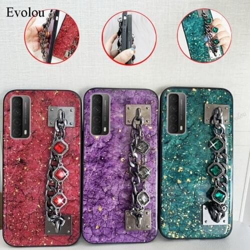 Gold Foil Case For huawei P Smart 2021 P40 LITE E Y7A Y9 Y8P Y6 Cover Glitter Bling Diamond Gem Bracelet Chain Strap Case