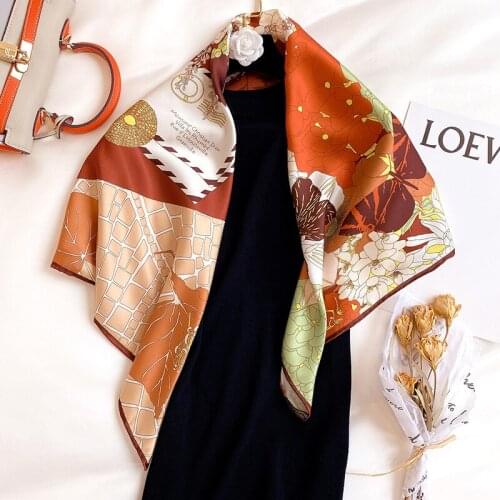 KOI LEAPING new classic flower fashion hand stitch twill silk 90 large square scarf decorative scarf shawl gift
