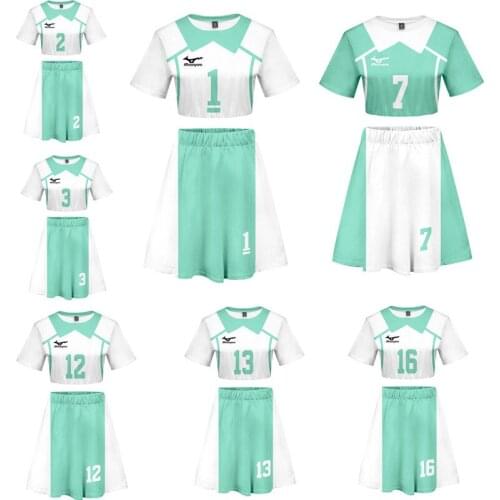 Anime Costume T-shirt Haikyuu Cosplay Printing Sexy Top Short Skirt Two Piece Set College Cheerleading Costume Summer Sportswear