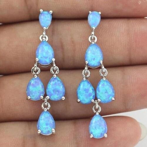 Beautiful Fire Opal Earrings White / Blue / Orange Fire Opal Earrings Jewelry Women Long Stud Earrings For Gift