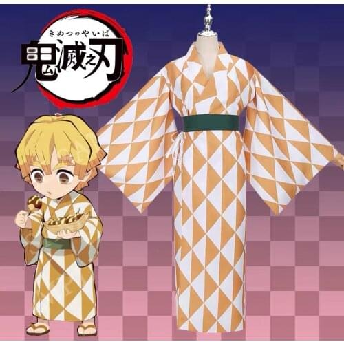Anime Demon Slayer/Kimetsu no Yaiba Agatsuma Zenitsu Kimono Summer bathrobe Uniform Cosplay Costume Halloween Free Shipping 2020
