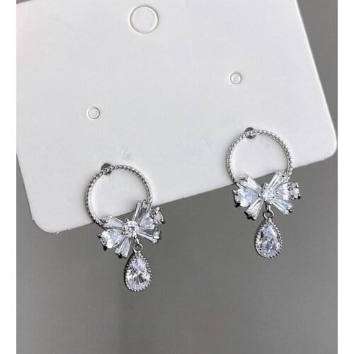 Fashion Crystal Earrings for Women Elegant Bow Butterfly Silver Color Delicate Piercing Earrings Girls Wedding Bridal Jewelry