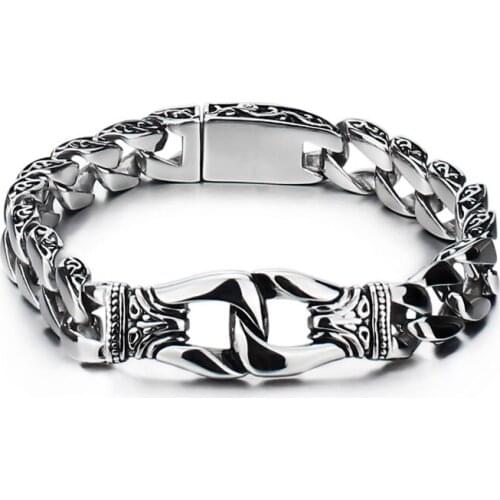 Mens Fashion New embossed Chains Bracelet Stainless Steel Biker Wristband Vintage Tibet Curved Edging Curb Chain Bracelets