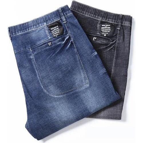 2019 New Arrival Men Stretch Straight Tube Loose Knee Length Casual Jeans Mens Super Large Plus Size 36 38 40 42 44 46 48