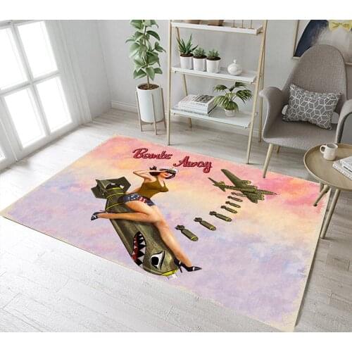 Floor Carpet Retro Pin-up Girl Sitting On The Bomb Living Room Area Rugs Kids Play Bedroom Door Non-slip Mat