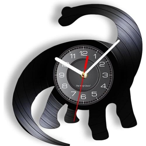 Brachiosaurus Silhouette Wall Clock Mesozoic Era Creature Dinosaur Retro LED Lighting Wall Watch Vinyl Disk Crafts Nursery Decor