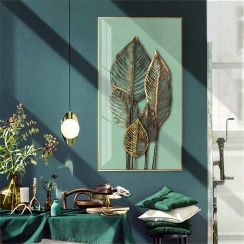 Nordic Golden Leaf Posters Canvas Wall Art Abstract Plants Flower Print Picture Modern Aisle Living Room Living Room Mural Decor