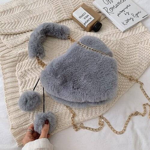 2021 new Korean version of ins peach heart plush bag fashion simple chain shoulder messenger bag plush female bag