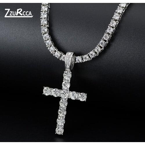 2021 New Ankh Cross Pendant Necklace Silver Color Chain Jesus Necklace Hip-Hop Jewelry Tennis Chain Necklace for Men Dropship