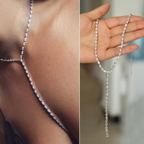 New Elegant Dazzling Shining Choker Necklace Shape Y Full With White Cz For Women Sexy Wedding Jewelry Gift