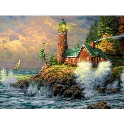 Scenery seaside villa tree landscape DIY Crystal full 5D diamond painting cross stitch kits art mosaic round square rhinestone