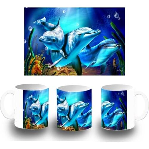 MERCHANDMANIA dolphin plastic cup under the sea kids personalized cafe washable dishwasher ceramic gift