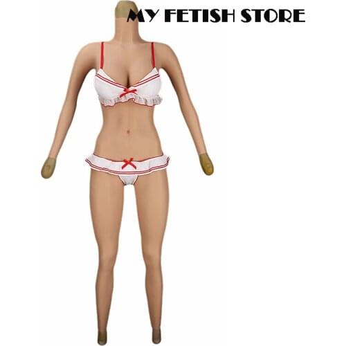 6G Long Sleeves Ankle Length Crossdressing Realistic Silicone Full Body C E Cup Breast Form Suit With Vagina Drag Queen Shemale