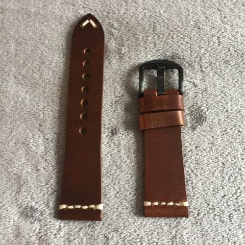 EACHE Oil Waxed Cowhide Leather Watch Band Straps With Handmade Stitches