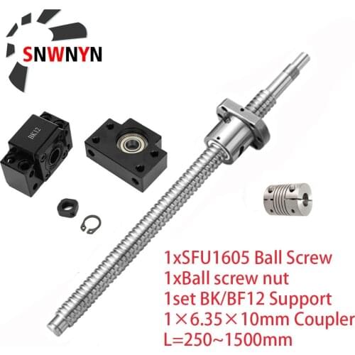SFU1605 Rolled Ball Screw C7 With End Machined + 1605 Ball Nut + BK/BF12 End Support+Coupler Three Piece Set For CNC Part RM1605