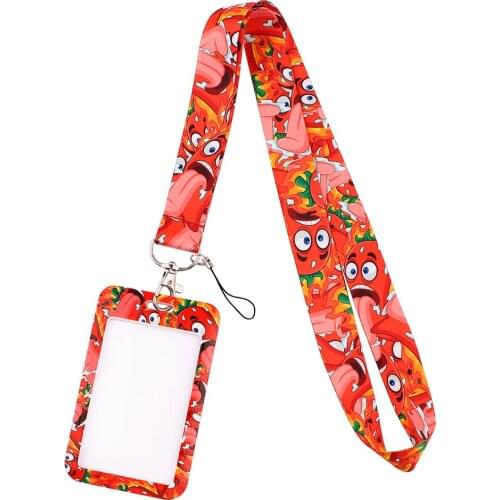 DB716 Red Chili Cartoon Print Lanyard Keychain Cell Phone Neck Strap ID Card Badge Holder Ribbon Hanging Rope Lanyards