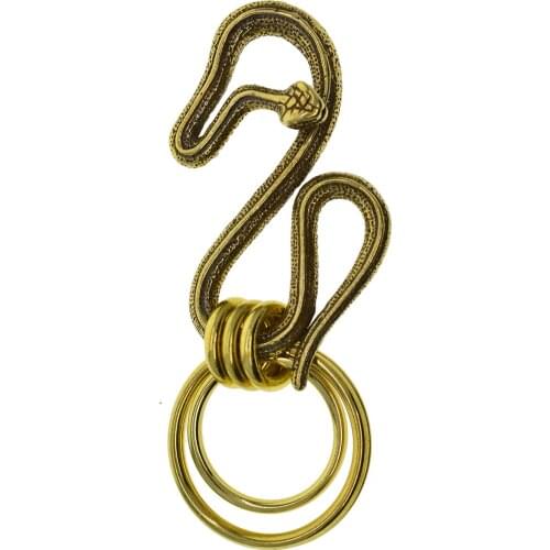 Handmade super fine antique raw brass 3D cobra naja naja snake Japanese fish hook keychains jean chains belt hook keychains DIY