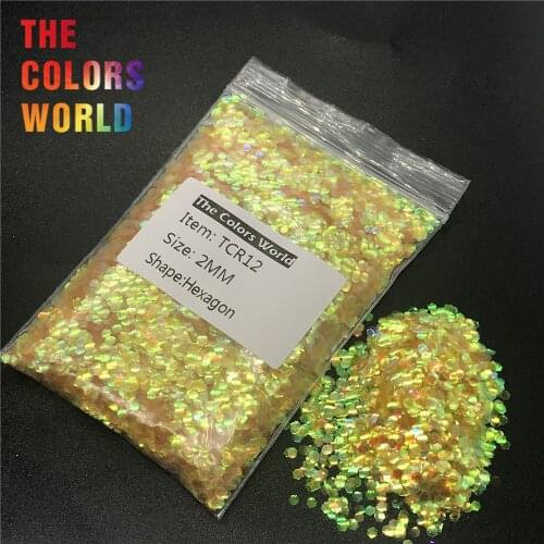 TCR12 Iridescent Rainbow Chrome Yellow Color Hexagon Shape Nail Glitter Nail Art Decoration Face Glitter Eye Shadow Nail Gel DIY