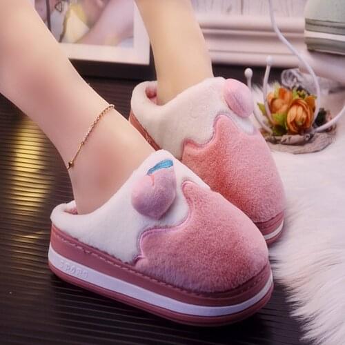Fleece cotton thickening plus fleece warm cotton drag autumn and winter new fashion cute casual large size home slippers