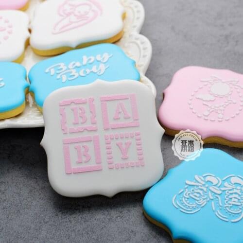 Baby Shower Cookies Stencil Cutter Coffee Cake Stencils Template Biscuits Fondant Mold Cake Decorating Tools Bakeware