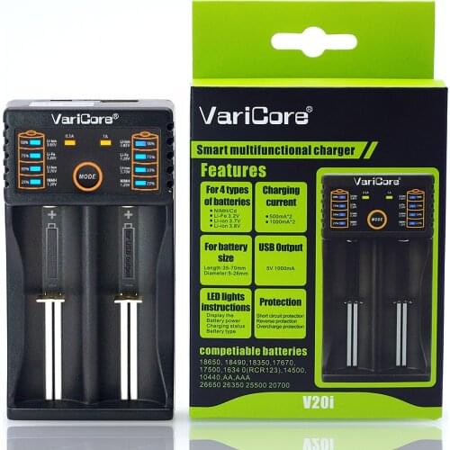 VariCore V20i V10 U4 TR2000 18650 26650 18350 16340 18500 25500 17500 NiMH 1.2V AA AAA 5V output smart 3.7V battery charger