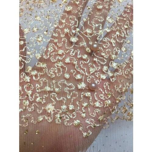 African With Beads Net Lace,French Voile Guipure Tulle Mesh Lace Fabric For Dress Party 5yd/lot D1748