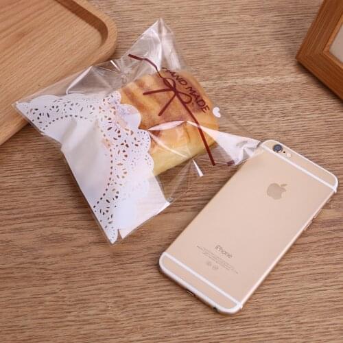 Bright Lace Bow Print OPP Self-adhesive Packaging for Biscuits Candy Gift Bread Boxes & Bags Supplies 100pcs/bag
