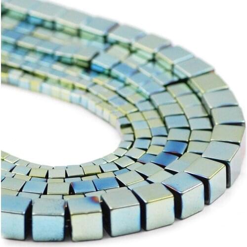 ZHBES 2/3/4/6mm Green Square Shape Hematite Natural Stone Cube Spacers Loose Beads For Jewelry Making Diy Bracelets Accessories