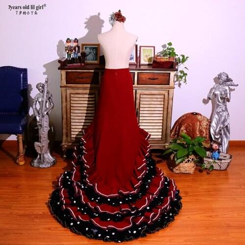 Girls Spanish Dress Flamenco Cotton Women Ballroom Waltz Dance Costumes Foxtrot WeaCWQ15