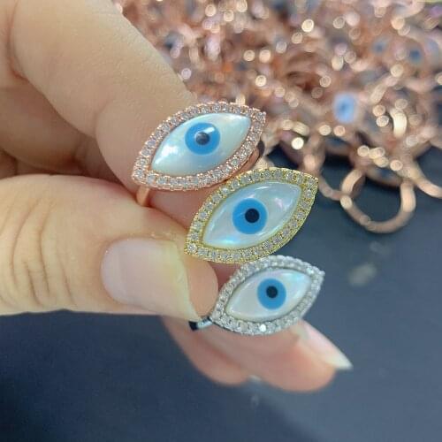 Marquise Luck Blue Evil Eye Rings For Women 2021 Zircon MOP Pearl Shell Open Adjustable Finger Rings Jewelry Gifts