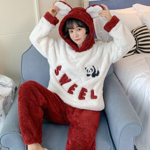 Winter Thick Warm Flannel Pajamas Sets For Women Sleepwear Home Clothing Pajama Home Sleep Lounge Set Pyjamas Women Night Suits