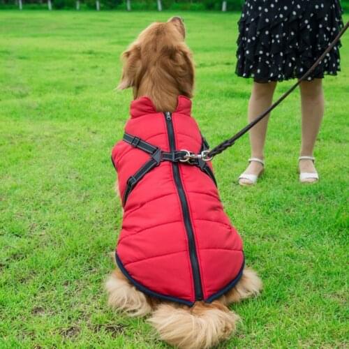 2 In 1 Pet Autumn Winter Skiing Costume Sleeveless Cotton Padded Vest With Durable Chest Strap Harness Dog Keep Warm Parkas
