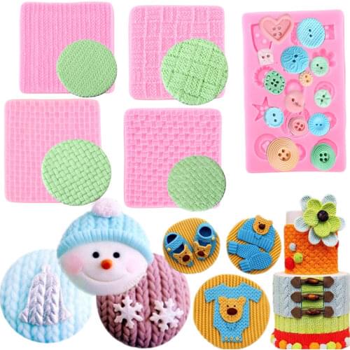 3D Knitted Lace Border Silicone Mold Buttons Cupcake Topper Fondant Cake Decorating Tools DIY Cookie Baking Candy Chocolate Mold
