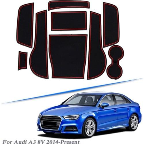 9pcs Car Styling For Audi A3 8V 2014-Present Latex Gate slot pad Interior Door Groove Mat Non-slip dust Mat Auto Accessories