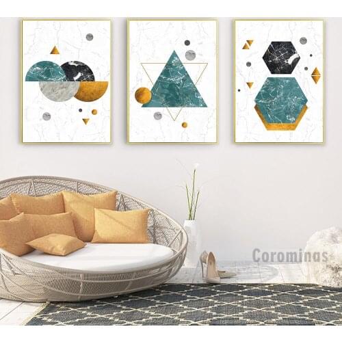 Abstract Geometry Marble Canvas Paintings Triangle Circle Hexagon Poster and Print Nordic Style Wall Art for Living Room Picture