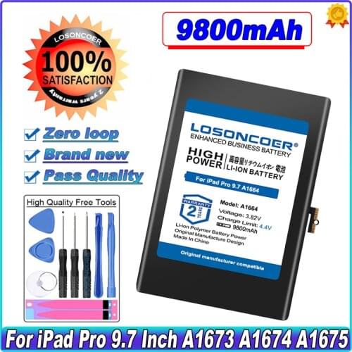 0 Cycle 100% New LOSONCOER 7806mAh A1664 Battery for iPad Pro 9.7 Battery Replacement Batteries Free tools Stand Holder Stickers