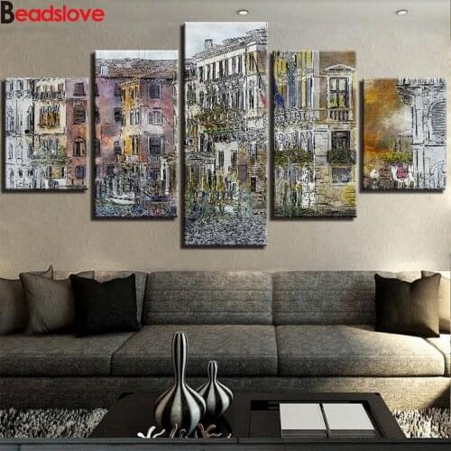 Multi panel diamond painting Venice City 5d diy diamond mosaic full diamond embroidery 5 Pieces abstract home decor