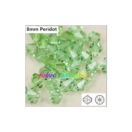 Free Shipping! 144pcs/Lot, AAA Chinese Top Quality 8mm Peridot Crystal Bicone Beads