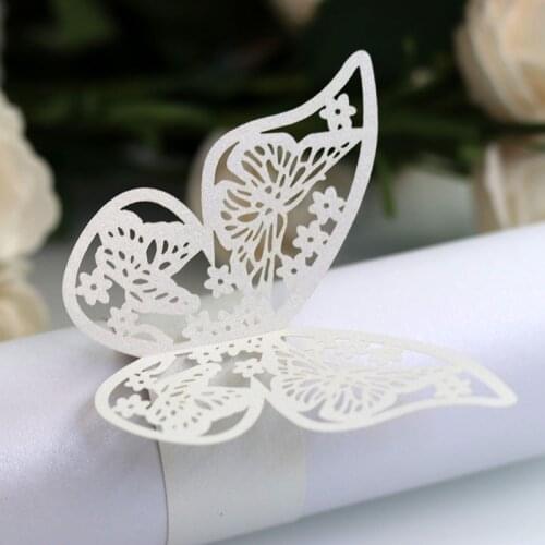 Free Shipping 50 Pcs Butterfly Style Laser Cut Paper Rings Napkins Holders Hotel Birthday Wedding Party Favor Table Decoration
