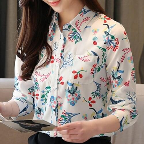 Womens Tops And Blouses Long Sleeve Blouse Women Fashion Woman Blouses 2021 Turn Down Collar Blouse Print Chiffon Blouse C526