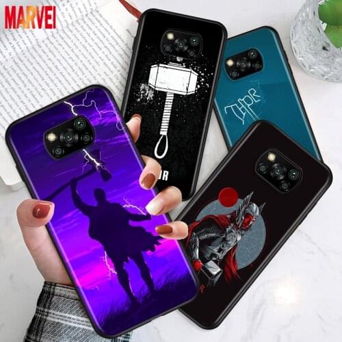 Soft TPU Marvel Thor Logo Art For Xiaomi Poco X3 NFC M3 M2 X2 F3 F2 Pro C3 F1 Mi Play Mix 3 A2 A1 6X 5X Black Phone Case