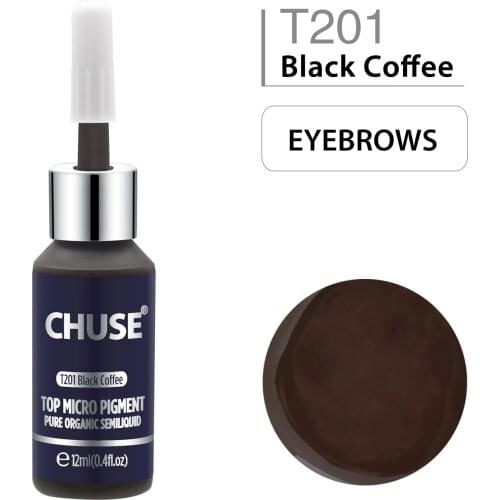 CHUSE T201 Black Coffee Microblading Micro Pigment Permanent Makeup Tattoo Ink Cosmetic Color Passed SGS DermaTest 12ml(0.4fl.oz