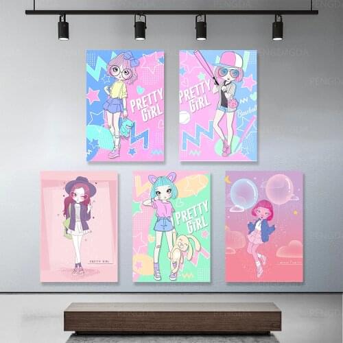 Home Decorative Pretty Girl Canvas HD Prints Cartoon Role Paintings Frame Fashion Modular Pictures Wall Art Poster for Bedroom