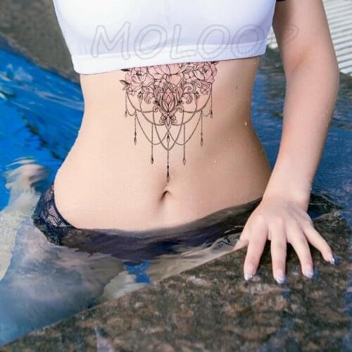 Datura Mandala Flower Totem Waterproof Temporary Tatoo Sticker Diamond Fake Tattoo Tatto Chest Back Leg Belly for Girl Woman