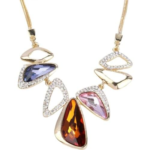 Hyperbole Big Necklaces & Pendants For Women Vintage Punk Geometric Crystal Pendant Necklace Classic Gold-Color Fine Jewelry