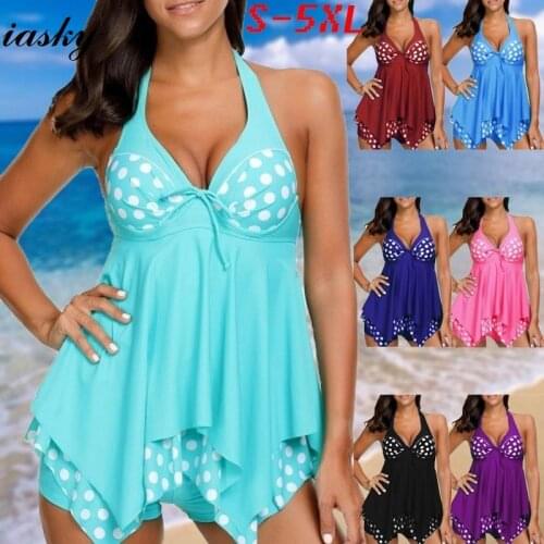IASKY 2018 New Swimsuit Women Tankini Plus Size Swimwear Two Piece Swimsuit Push Up Halter Tankini Bathing Suits S--5XL