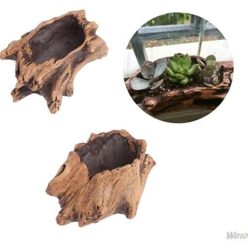 Imitating Wood Flower Cement Planters for Succulents Flowerpots Bonsai Decor-W110